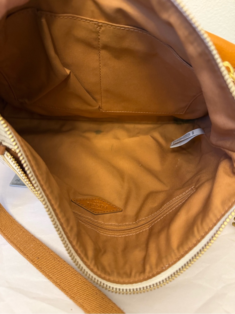 Fossil Cream & tan leather textured Crossbody with Tan Leather Trim & canvas - Picture 12 of 16
